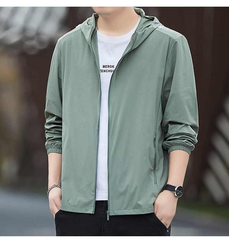 ROMON Men's Summer Ice Silk Quick-Dry Casual Business Breathable Outdoor UV Protection Jacket AG9 Green 5X 18