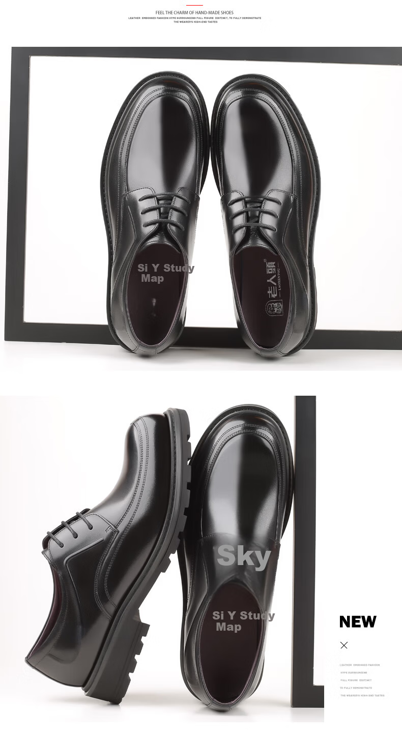 LAORENTOU Men's Leather Dress Shoes British Style Low-top Casual Soft First Layer Cowhide Lace-up Non-slip Round Toe Black 38 17