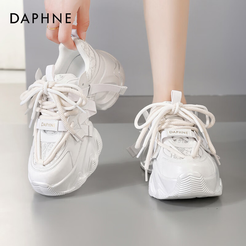 Daphne Thick Sole Height Increasing Platform Dad Sneakers Women 2026 Spring New White Sports Shoes Size 35