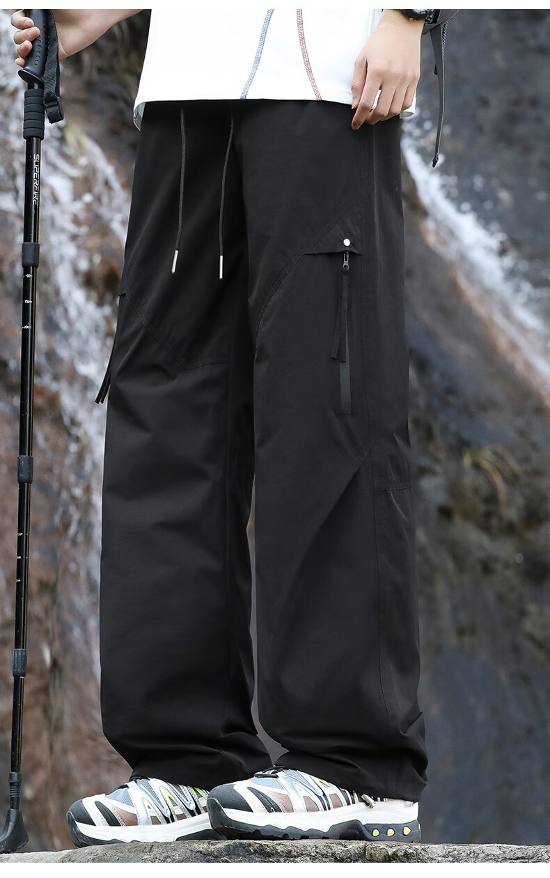 SWAMP AREA Outdoor Water-Repellent Quick-Dry Hiking Pants Men Spring Summer Lightweight Loose Straight Casual Sports Pants KS360 Black M 15