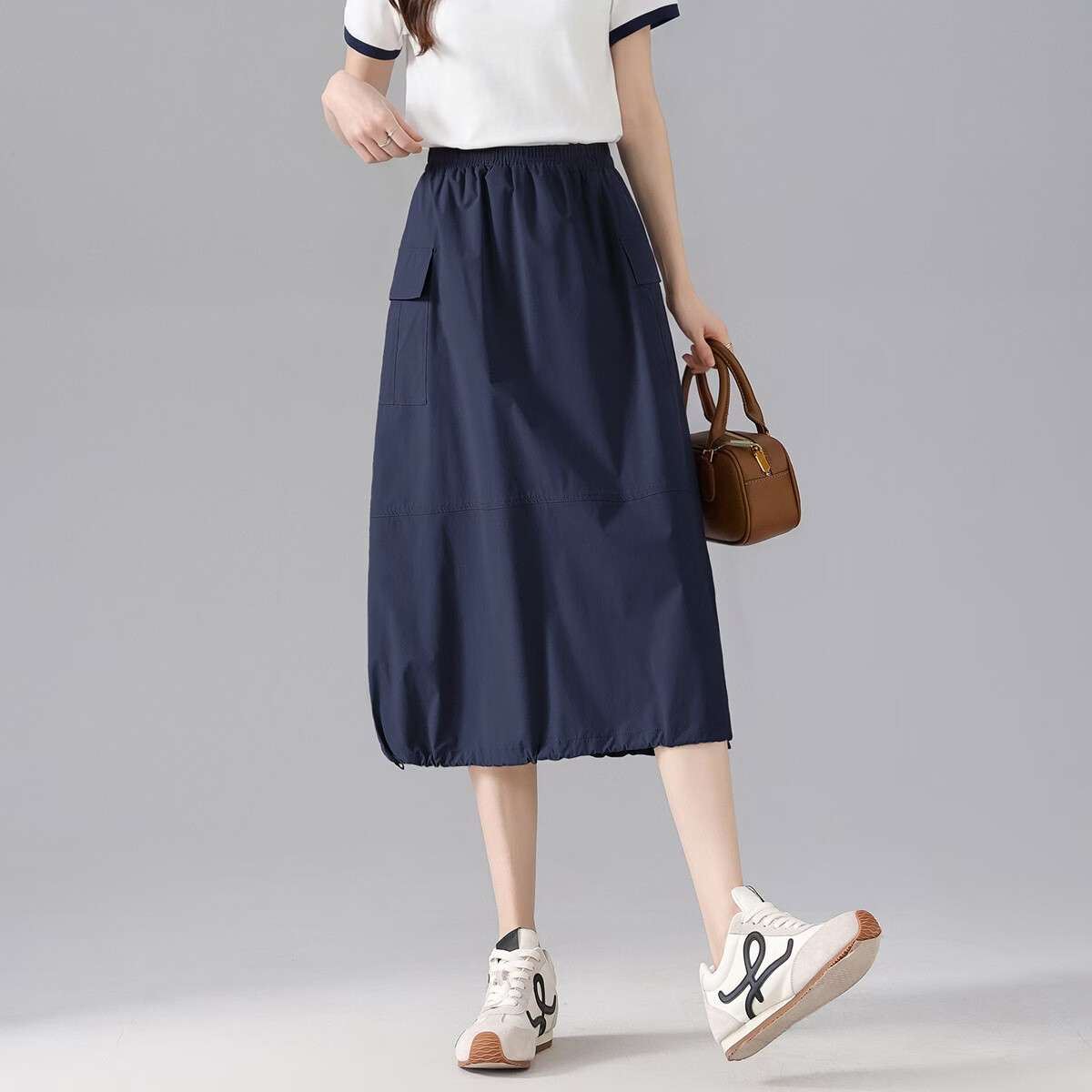 Demana Antibacterial Anti-Mite Summer Ice Algae Mud Outdoor Workwear Style Elastic Waist Drawstring Slimming High-End Women's Skirt