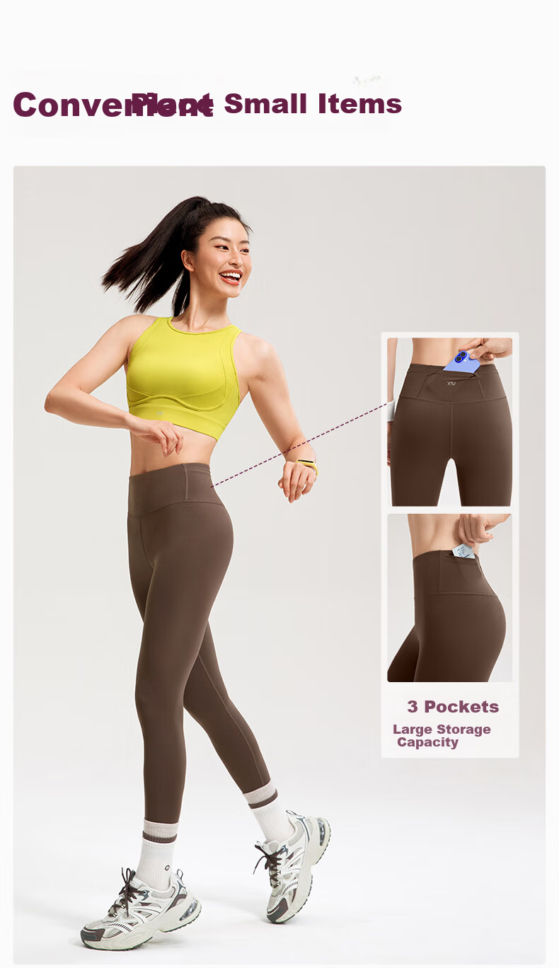 VFU Leap Running High-Elastic Quick-Dry 9/10 Length Women's High-Waist Hip-Lifting Yoga Pants Fitness Set Ebony Brown M 5
