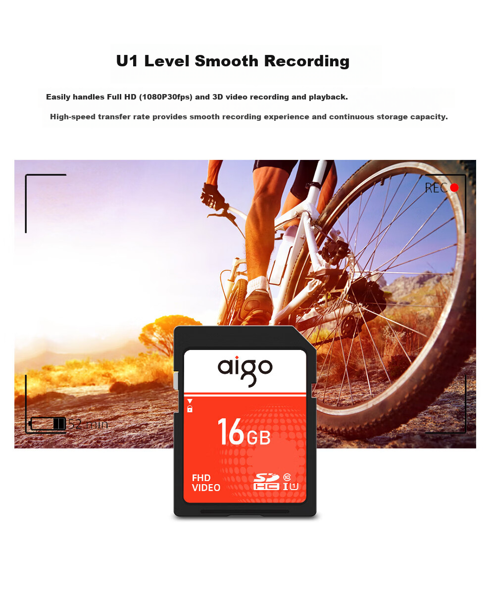 Aigo 128GB SD Card U3 C10 High-Speed Camera Memory Card Full HD Video Recording Digital Camera & Camcorder Memory Card Read Speed up to 90MB/s 3