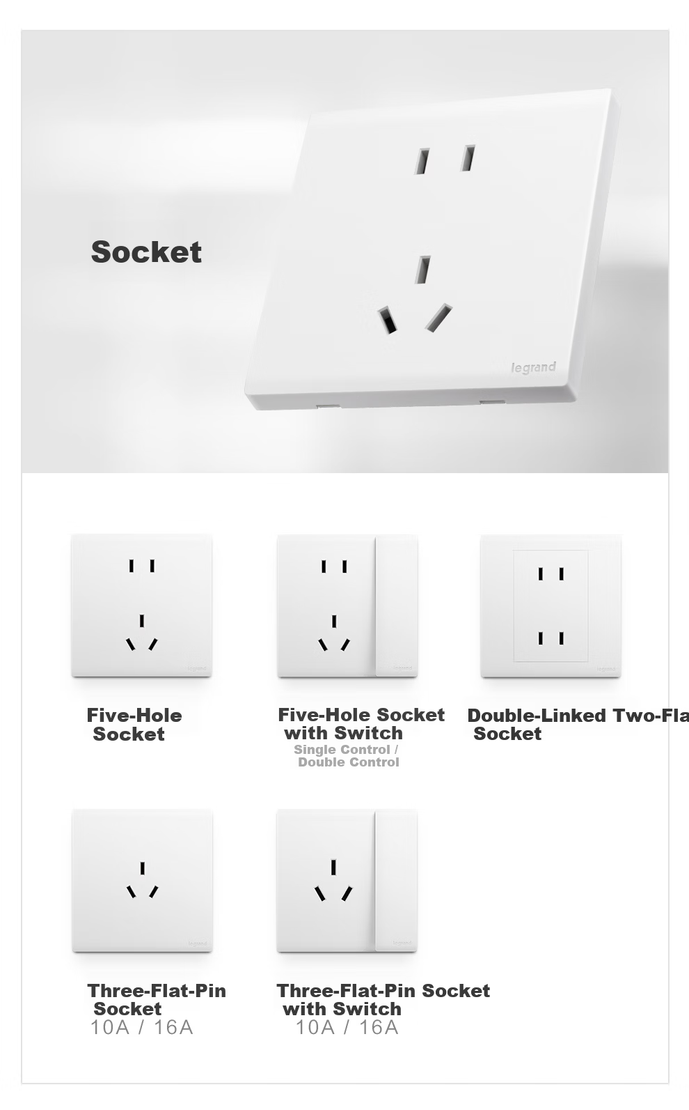 LEGRAND Switch Socket Simple Joy Series Ceramic White 86 Type Wall Socket Sensor Footlight Five-Hole Socket 8