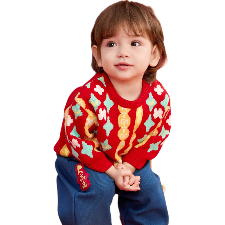 BALABALA Baby Sweater Infant Knitwear Toddler Pullover 2025 Spring Children's New Year Traditional Style 208125103206