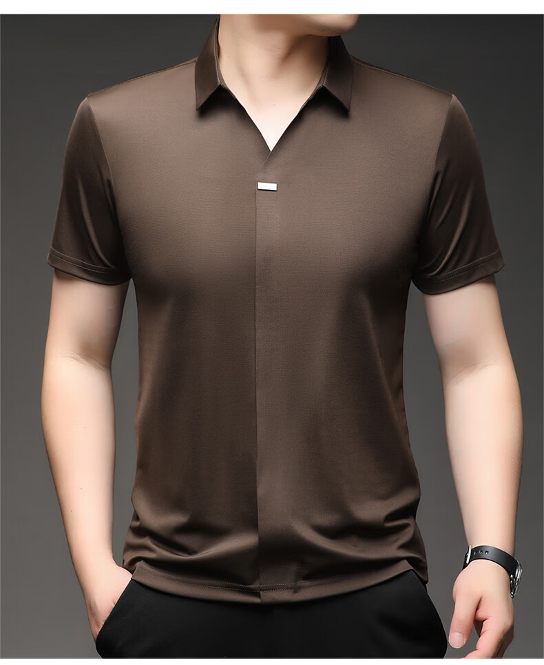 Pierre Cardin Men's Short Sleeve T-Shirt Ice Silk Seamless Slim Fit High-End Business Polo Shirt Blue M Summer 2026 New 16