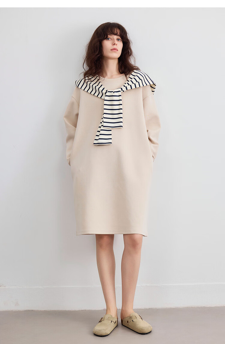Demana Detachable Cape Hood Autumn Urban Casual Air Layer Crewneck Sweatshirt Dress Loose Slimming Women's Dress 18