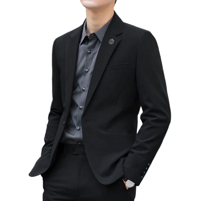 ROMON Men's Autumn Winter Business Formal Casual Suit Jacket Groom Best Man Wedding Tuxedo Blazer
