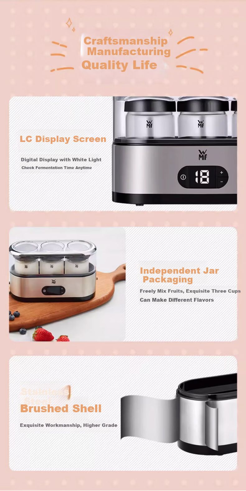 WMF Germany Fissler Stainless Steel Body Fully Automatic Yogurt Maker Household Multifunctional Fermentation with Cup Division Fully Automatic Yogurt Maker 8