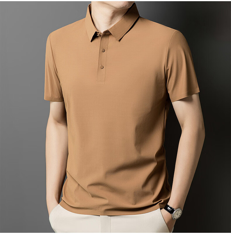 ROMON Ice Silk POLO Shirt, Breathable Lucky Pattern Short-Sleeve T-Shirt, Moisture-Wicking, Sun-Protective, Quick-Drying, Wrinkle-Resistant Top, Light Gray, XL 18
