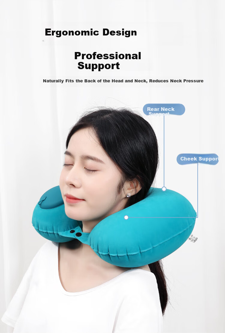 Kelorock Inflatable U-Shaped Travel Pillow Press-to-Inflate Portable Neck Pillow for Airplane High-Speed Train Sleep Support 3