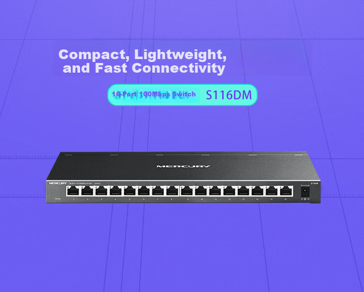 MERCURY 16-Port 100Mbps Metal Shell Switch S116DM Desktop Metal Shell Design Elegant Appearance Efficient Heat Dissipation 1