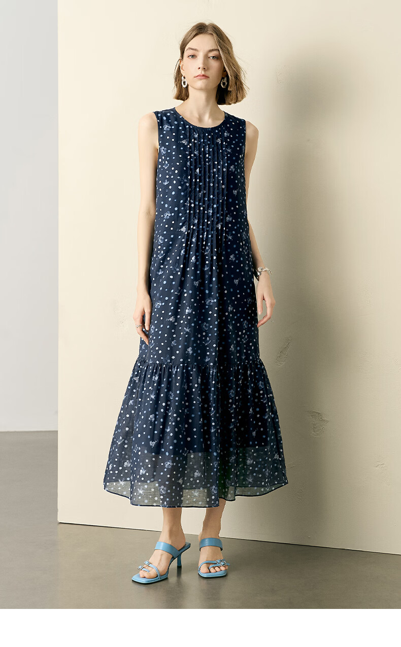 Yanyu Floral Tencel Vest Dress Women 2026 Summer Waist Slimming Sleeveless Long Dress Blue Flower S 10