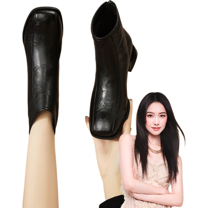 DAPHNE Women's Ankle Boots, Chunky Mid-Heel, British Style, New Autumn Winter Single Boots, Black, Size 39