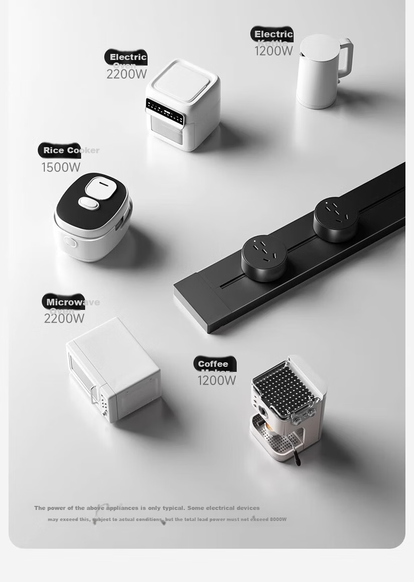 AUX Track Socket Kitchen Dedicated Household Surface Mounted Power Strip Sliding Rail Socket Power Strip Compatible with Xiaomi C6 Single Point 30cm Track + 3 Five-Hole Black Outlets 3