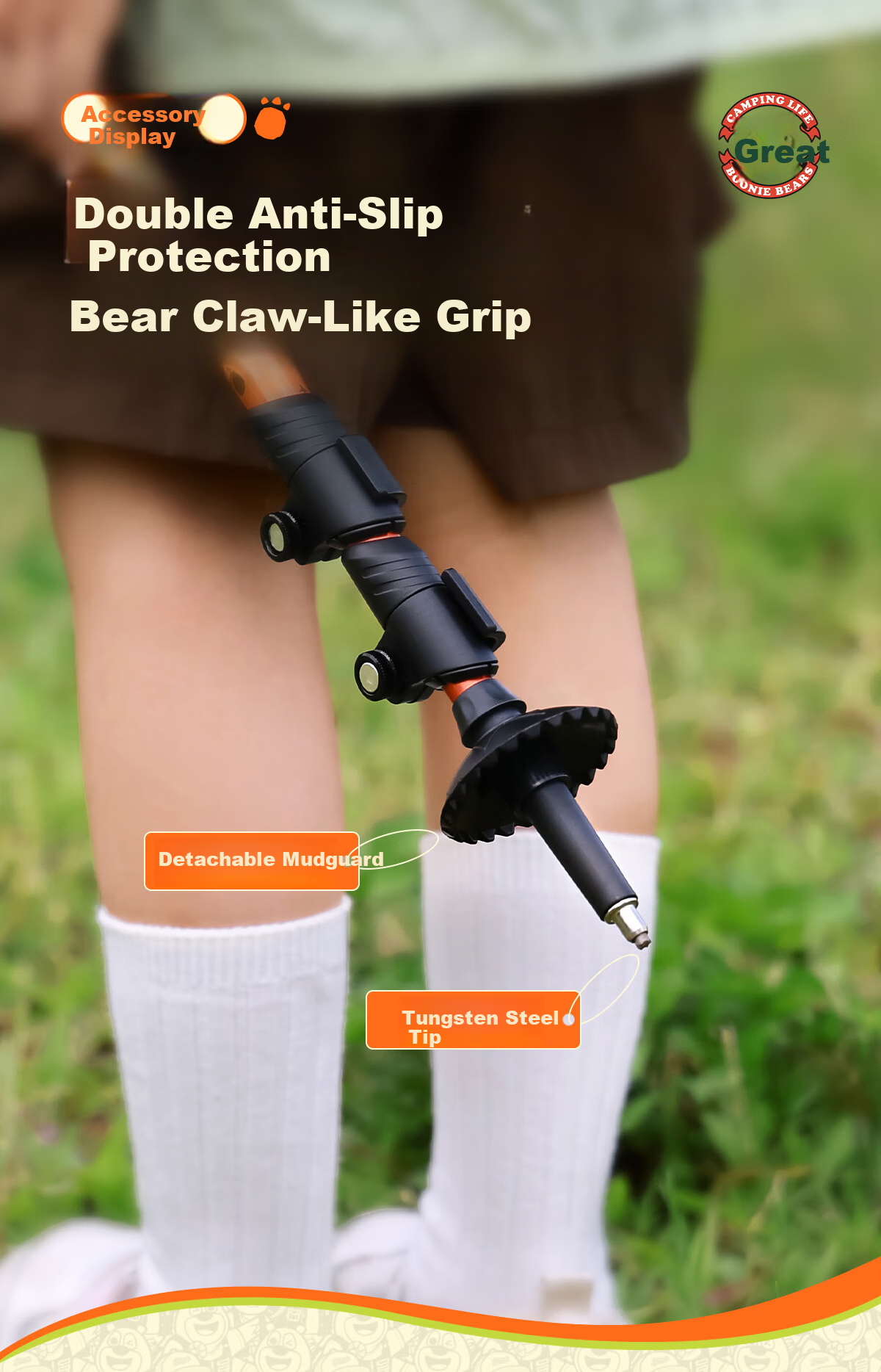 CAMEL × Boonie Bears Kids Hiking Trekking Pole Ultra-Light Aluminum Alloy External Lock Telescopic Mountaineering Stick 2