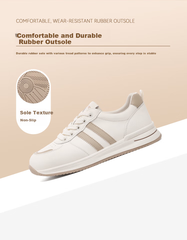 Red Dragonfly Women's Breathable Low-top Trendy Sports Shoes Outdoor Versatile Travel White Sneakers EXB350601 Beige Size 39 3