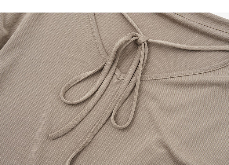 Demana Breathable Cupro Jersey Summer Elegant Draped Collar Raglan Deep V Back Tie Slimming T-Shirt for Women 9