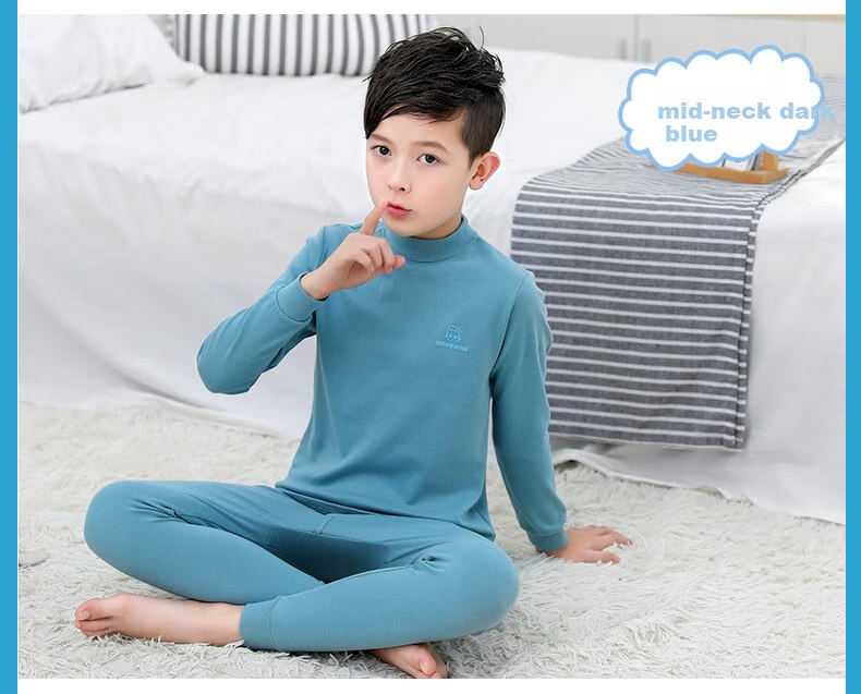 Hengyuanxiang Boys' Children's Underwear Set Youth Pure Cotton Mid-Neck Autumn Shirt and Pants Sleepwear for Boys and Students 36