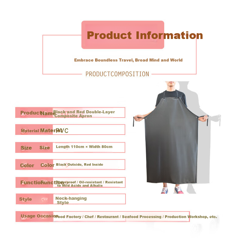 Aideer Black and Red Composite Apron PVC Double-Layer Thickened Waterproof Oil-Resistant Acid and Alkali Resistant Unisex Seafood Apron Black and Red (110*80) CW928628 10