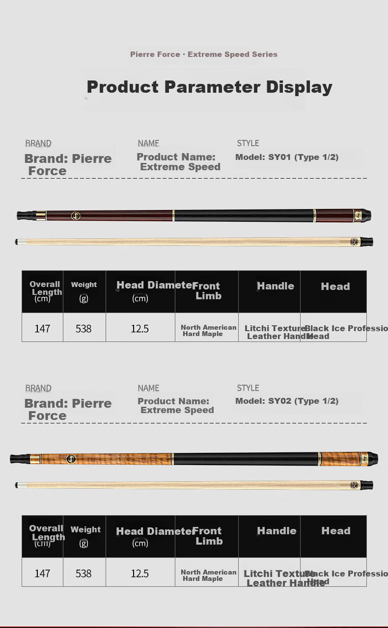 PERI Billiard Cue JD Self-operated Chinese Black Eight Pool Table Cue Big Head Cue Pierli Speed Series SY02 8