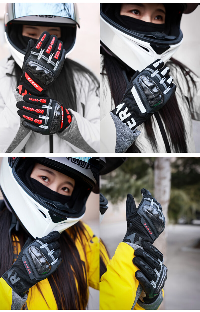 NERVE KQ1063 Motorcycle Carbon Fiber Riding Gloves Unisex Protective Wear-Resistant Touchscreen Spring Summer Gray XL 9
