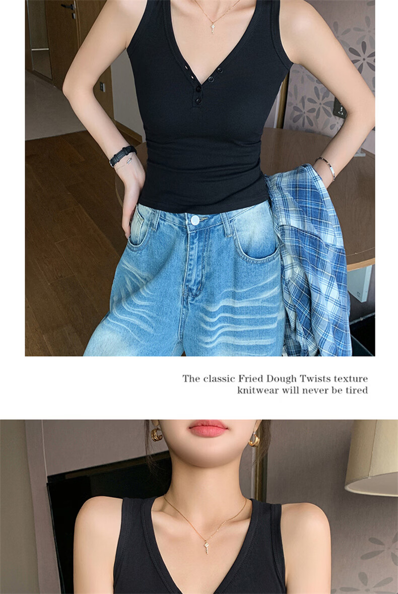 Langsha V-Neck Button Vest Women New 2026 Slim Fit Sleeveless Camisole Sexy Hot Girl Outerwear 19
