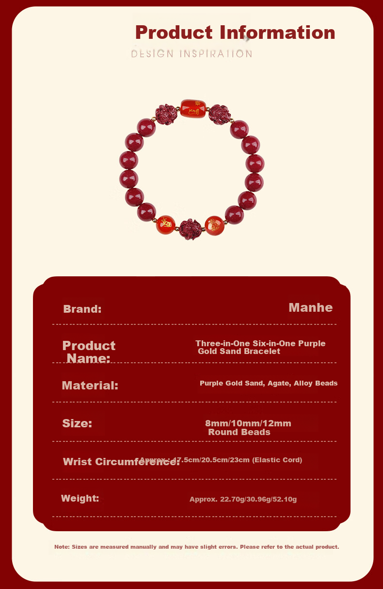 MANHE Cinnabar Bracelet for Men, Three-In And Six-In Authentic Amulet Jewelry Bracelet for Women, Fortune-Turning Beads, Girlfriend Birthday Gift 8
