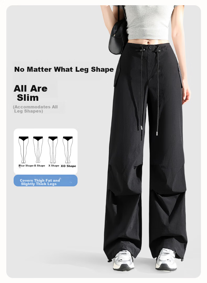 FitonTon Women's Work Pants 2025 Autumn Winter New Drawstring Pleated High Waist Loose Casual Draped Straight-Leg Pants 6