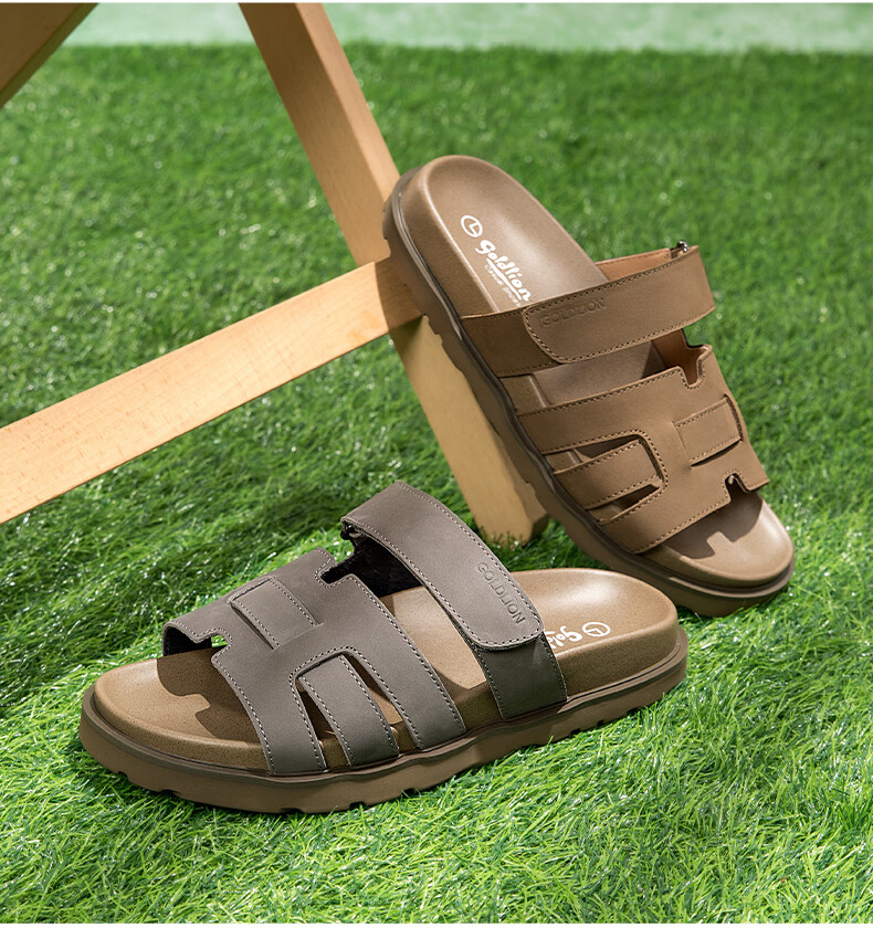 Goldlion Men's Summer Casual Slip-On Sandals Non-Slip Wear-Resistant Velcro Sandals G542520013RRF Gray Size 41 8