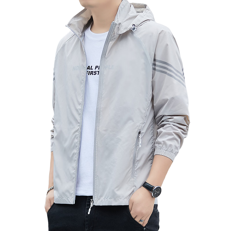 ROMON Men's Summer New Thin Breathable Outdoor UV Protection Ice Silk Jacket 2680 Gray 2XL