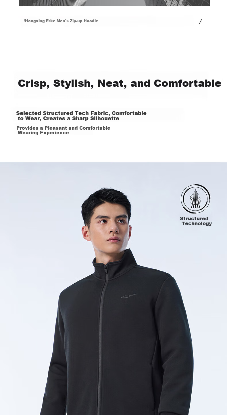 ERKE Men's Spring Zip-up Hoodie Jacket Stand Collar Long Sleeve Knit Windproof Cuffed Casual Sports Jacket Windbreaker 2