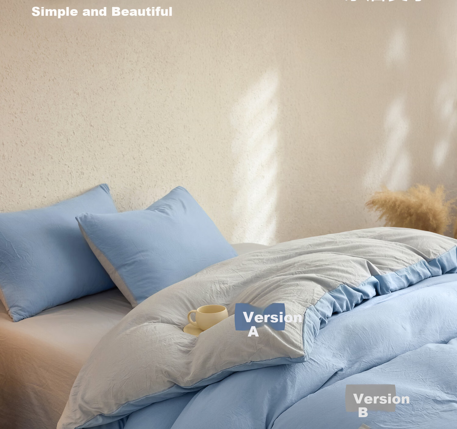 HLA Class A Antibacterial Washable Cotton Duvet Cover 1.5m x 2m Single Piece Bedding Skin-friendly Duvet Cover Sky Blue + Light Gray 13