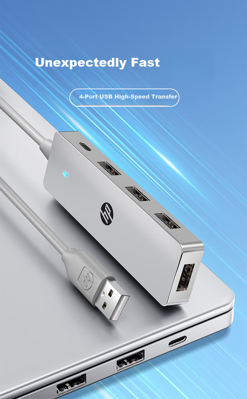 HP CT110X USB 5-Port Multi-Interface Hub Dock High-Speed Splitter Extension Cable Silver 1