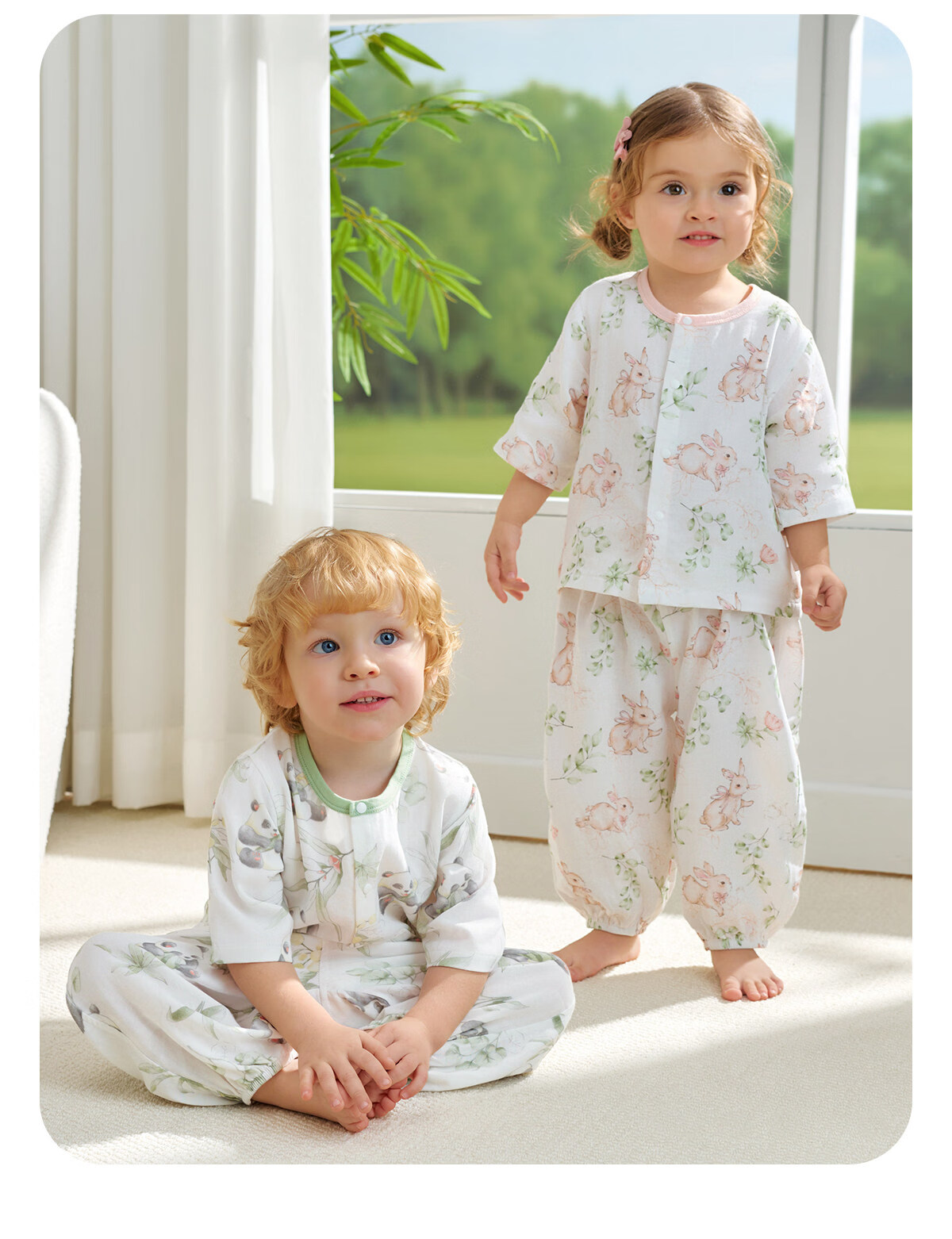 JOYNCLEON Kids Bamboo Cotton Gauze Pajamas Spring Summer Baby Homewear Set Boys Girls Air Conditioning Clothes Jyf195982 19