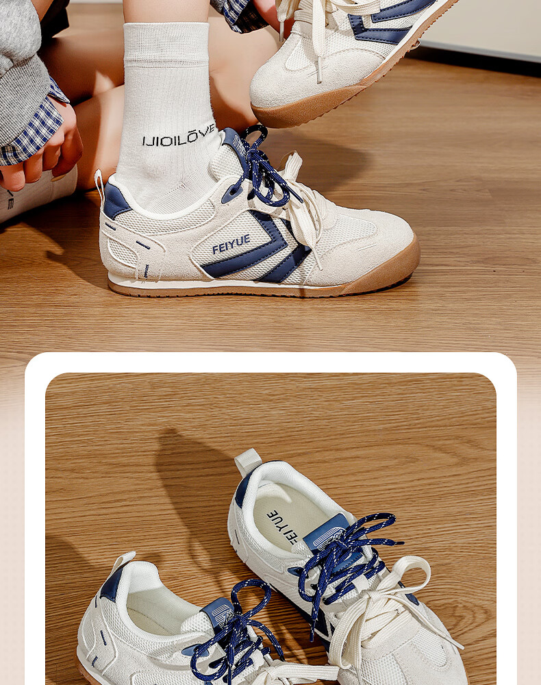 Feiyue Official Women's Casual Shoes 2026 Summer New Versatile Soft Sole Sneakers Women Beige Deep Blue Size 38 4