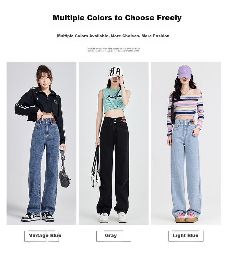 ROMON [American Casual Style] Women's Jeans, Summer High-Waist Versatile Loose Wide-Leg Slimming Straight Pants, Vintage Blue, Size M 6