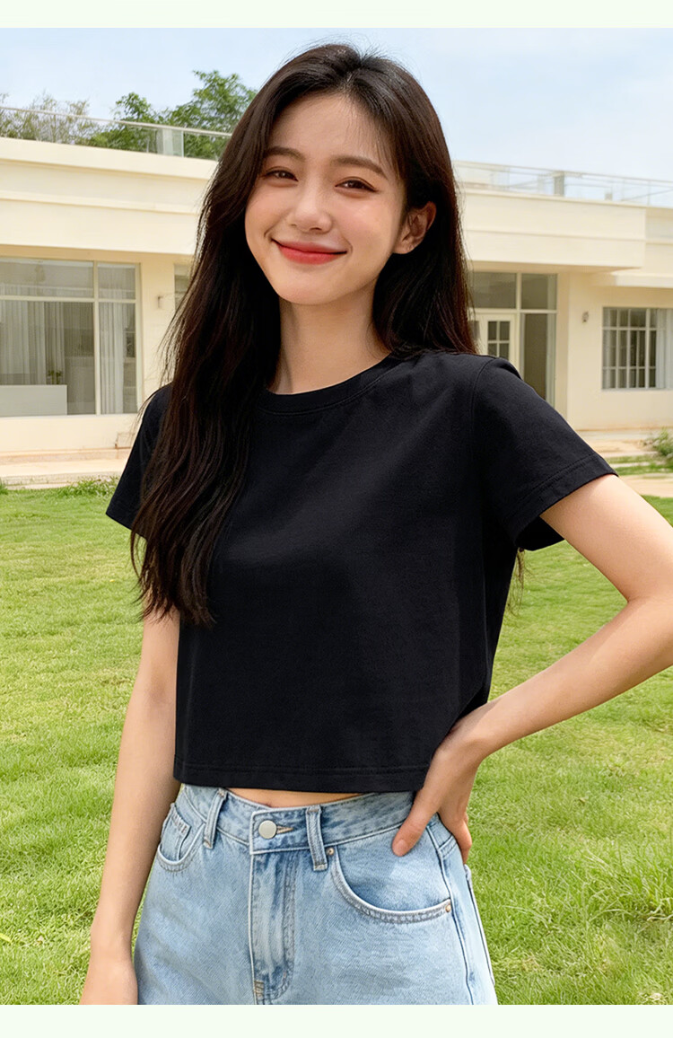 Yiershuang 100% Cotton Short Women's Basic T-Shirt Loose Fit Short Sleeve Top 14