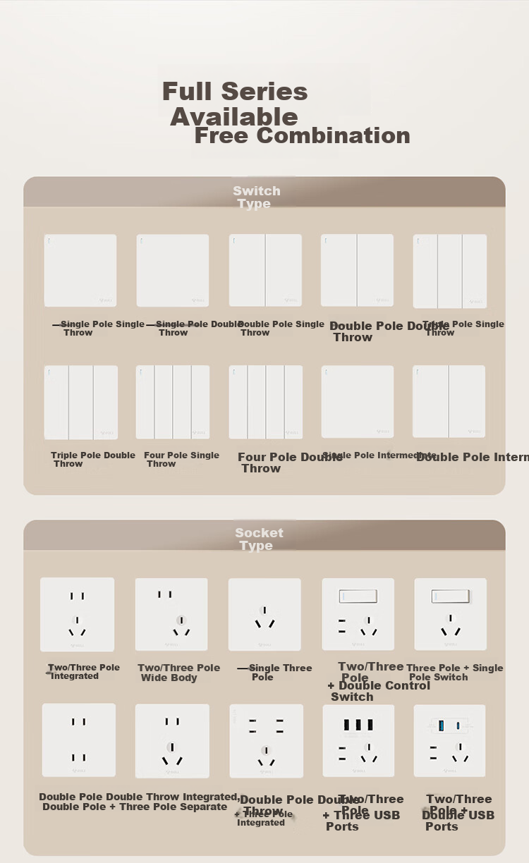 BULL Switch Socket G12 Skin-Feel Matte Cream Style 10A Five-Hole 10-Pack Set G12Z223S Milky White 6