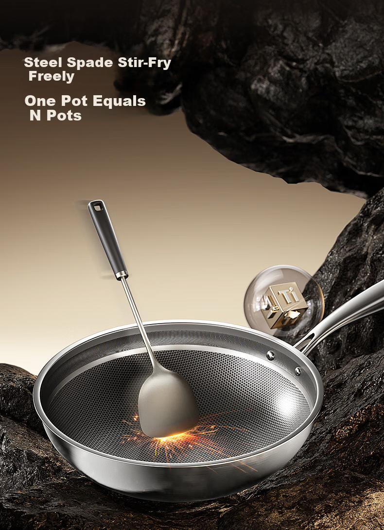 SUPOR JD Exclusive Pure Titanium Non-Coated Lightweight Non-Stick Frying Pan 100% Pure Titanium Plate 32cm Compatible with All Stoves 18