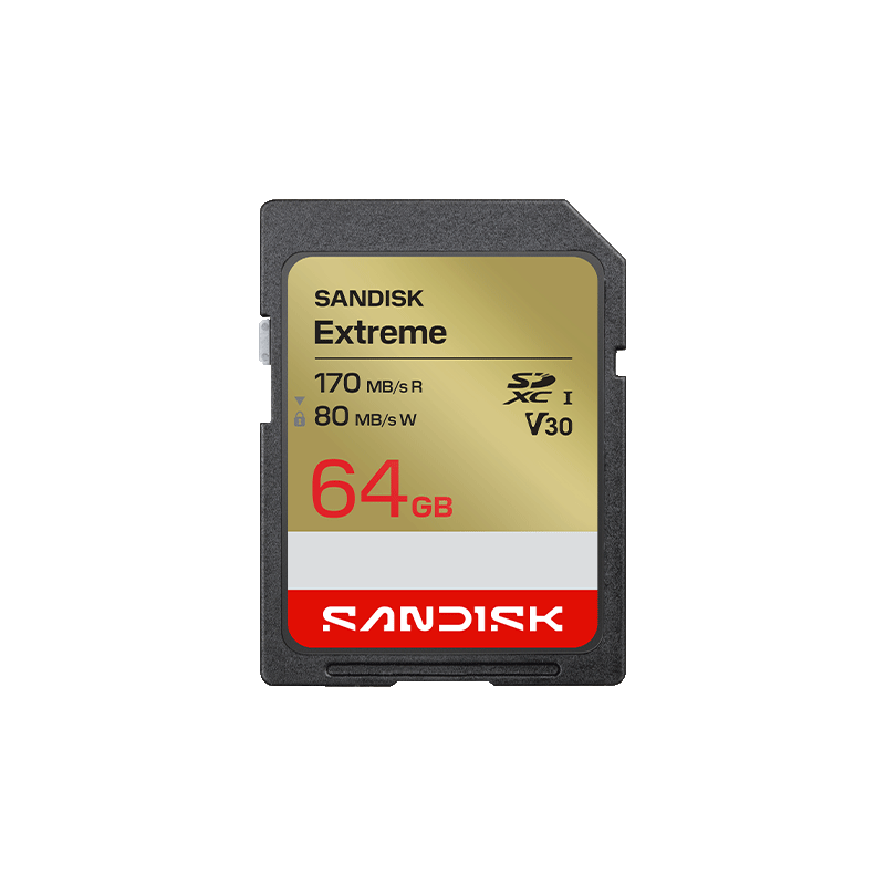 SanDisk 64GB SD Memory Card 4K V30 U3 C10 Camera Storage Card 170MB/s Read 80MB/s Write High-Speed Continuous Shooting for Mirrorless/DSLR Cameras