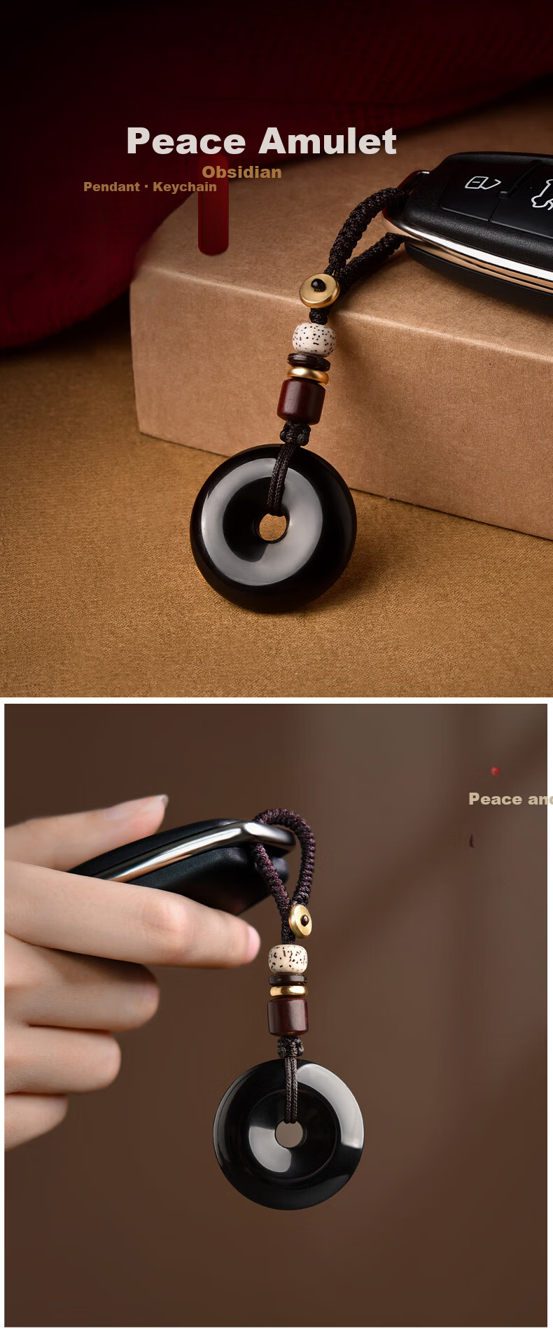 Li Juming Black Obsidian Safety Buckle Pendant Black Obsidian Keychain Pendant Unisex Fortune Charm Sweater Chain 1