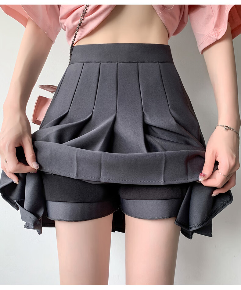Langsha Pleated Half Skirt for Women Spring Summer Elastic Waist High Waist Slimming JK School Style A-Line Short Skirt with Pockets 22