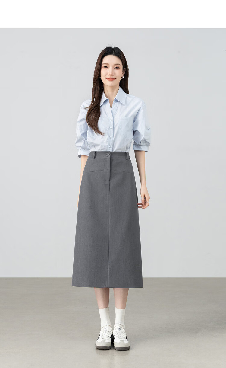 Shangdubila Intelligent Commuter Women's Spring Summer Curved Split Hem Slit Straight Suit Skirt High-End Mid-Length 3