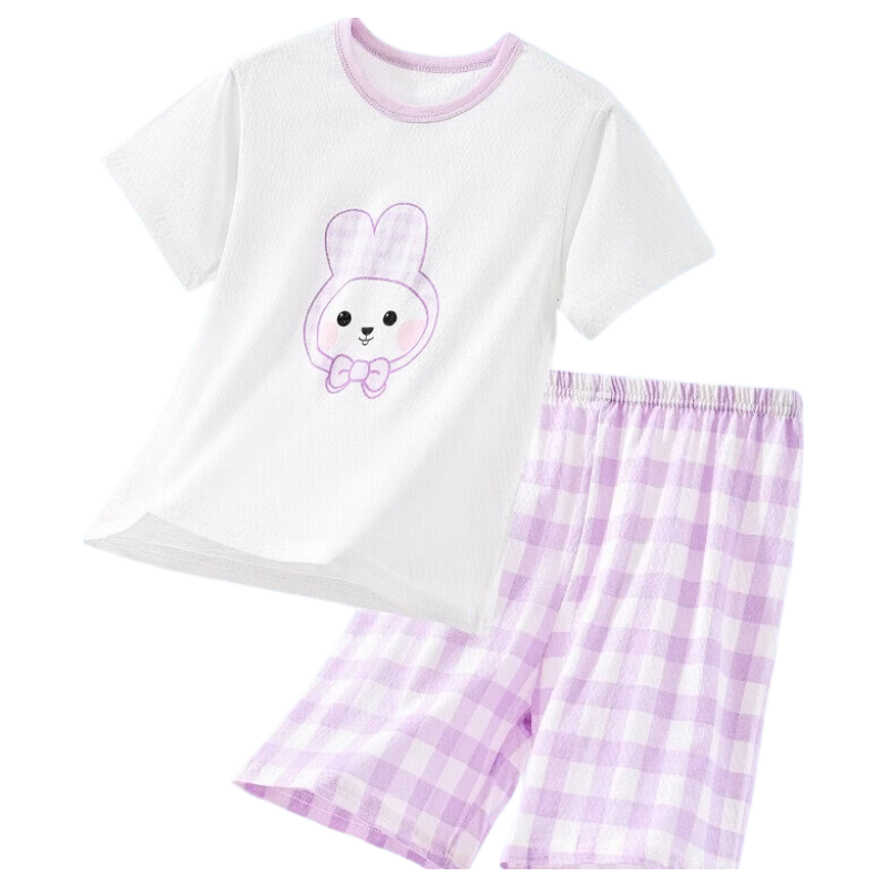 DEESHA Kids Children's Pajamas Girls Homewear Set Short Sleeve Shorts Air Conditioning Suit for Older and Younger Children