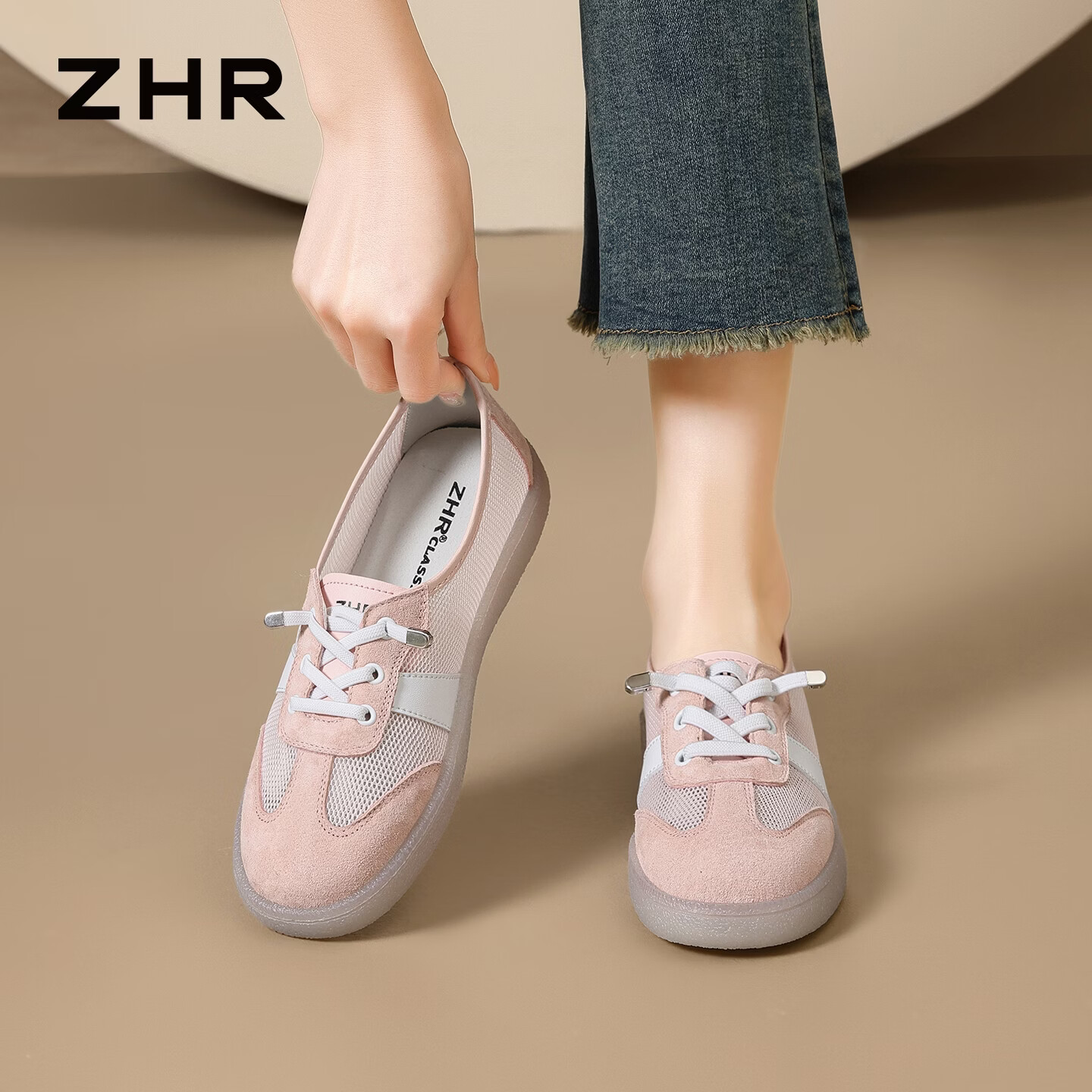 ZHR White Sneakers for Women, Summer 2026 Thin Style, Breathable Mesh Casual Sports Shoes for Women, A170E Pink, Size 35