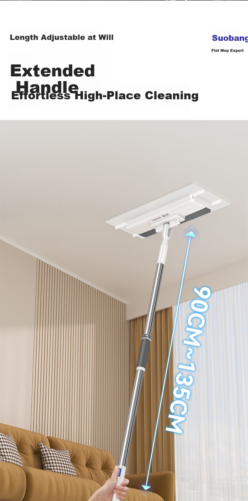 Sobon Facial Towel Flat Mop 24cm 2 Cloths Household Hands-Free Cleaning Mop Magic Telescopic Rod Clip Cloth Mop 7