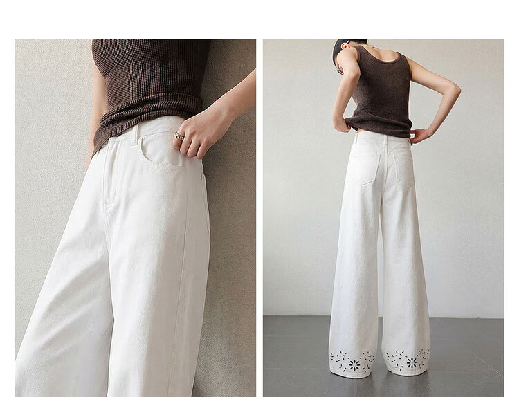 Demana [Cloud Feel Lyocell Cotton] Summer Commuter Style Hollow Embroidered Straight Loose High-Waist Slimming Women's Jeans 7