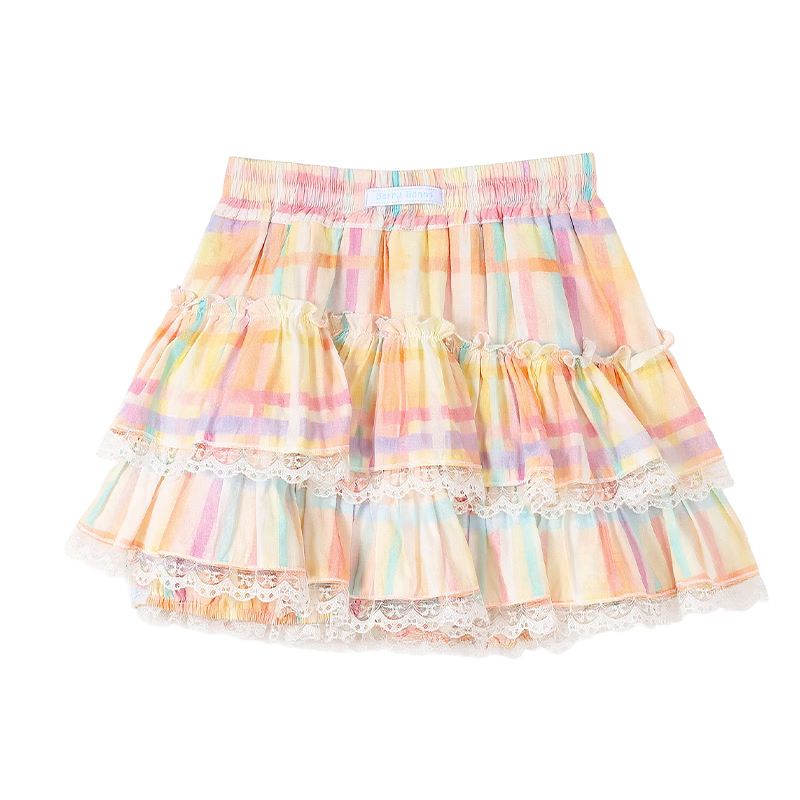 BARRY BANNY Girls Gradient Skirt 2026 Summer Kids Anti-Exposure Lace Short Skirt 8027 Pastel 160