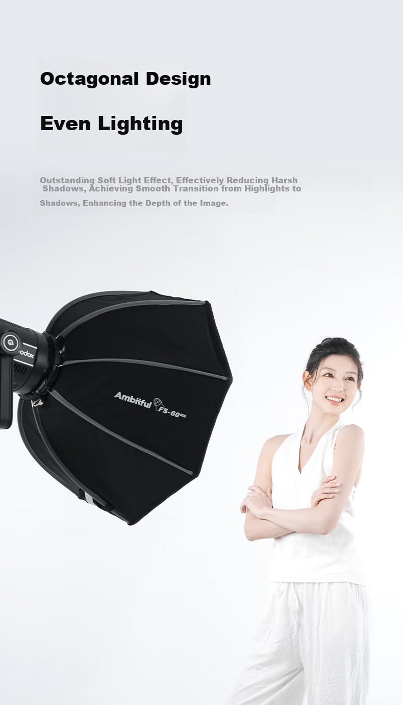AMBITFUL Zhijie Octagonal Softbox FS80pro Bowens Mount Quick Install Handheld Portable Video Flash Hot Shoe Soft Light Diffuser 17
